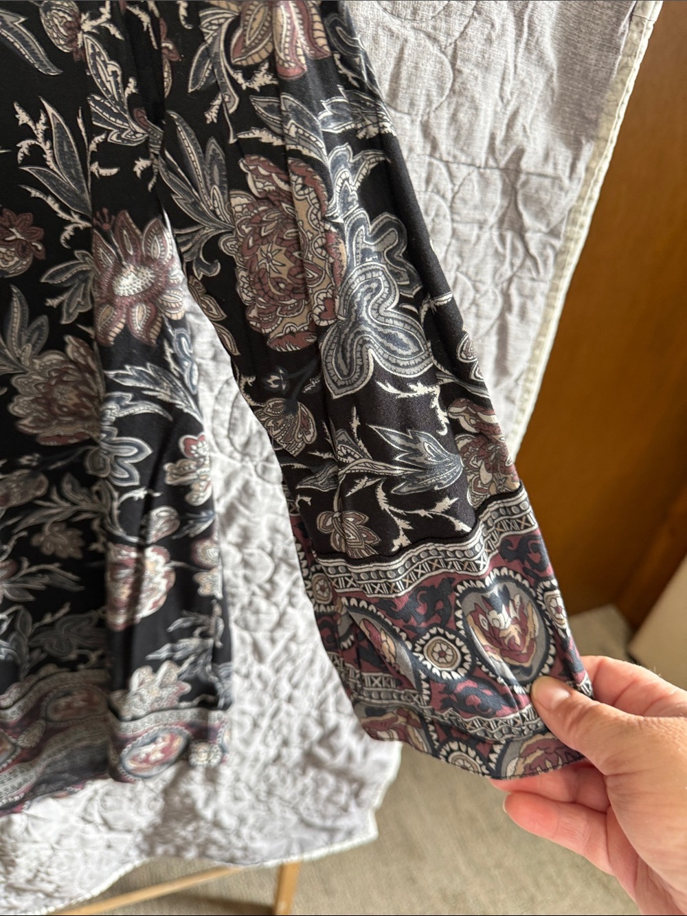 Lucky Brand Black Floral Henley Tunic with Border Print - Picture 3 of 3